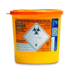 Plastic disposable sharp bin 2.5ltr for the safe disposal of used acupuncture needles.
