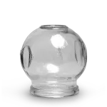 Round shape glass cup for fire cupping techniques. Inside opening diametre is 3.5cm. The overall diameter is 4.8cm.